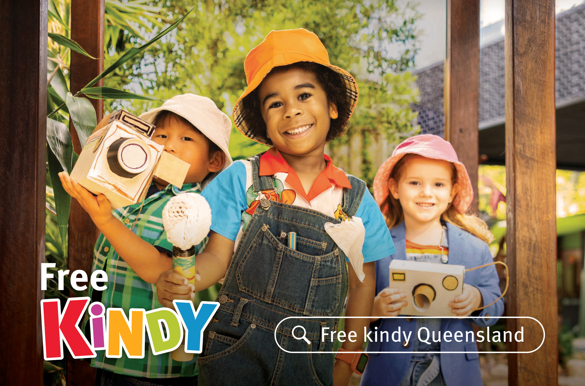 3 happy kids with free Kindy benefits
