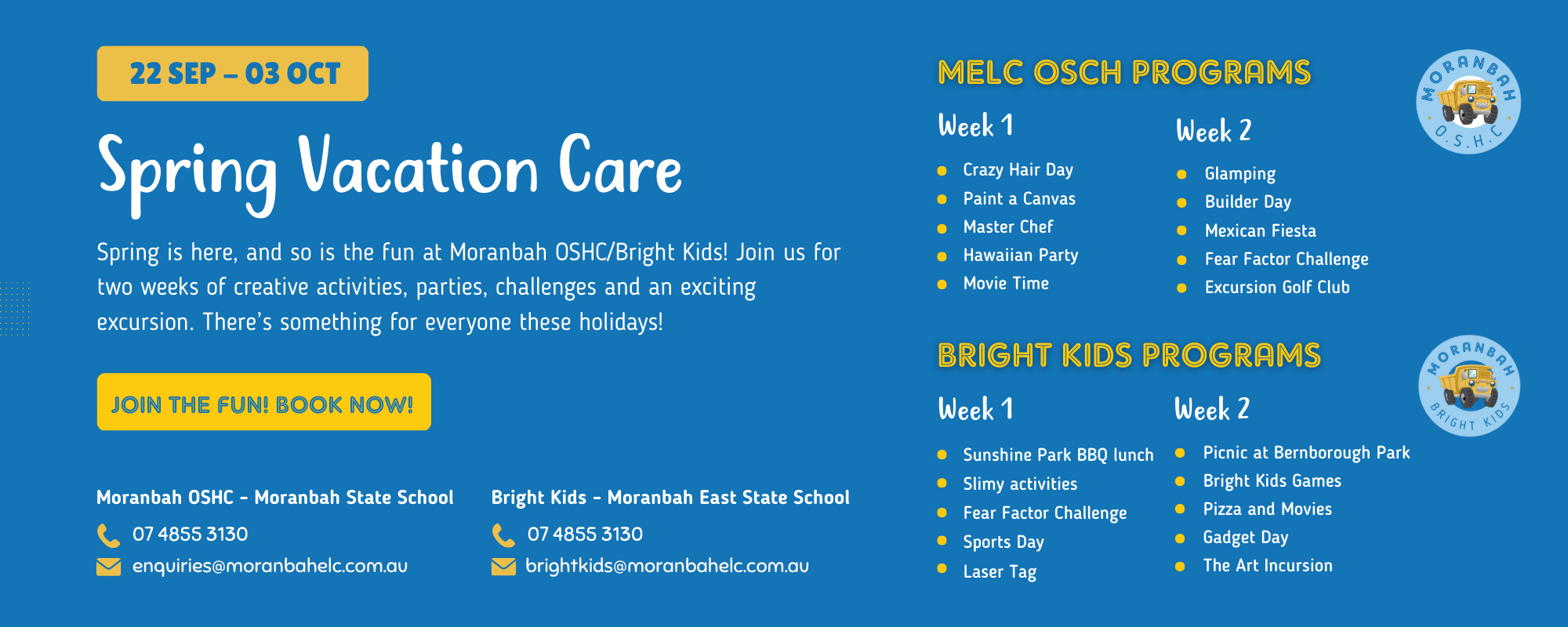 Website banners (1) Spring Vacation Programs at Moranbah OSHC and Bright Kids